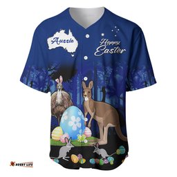 Custom Personalised Australia Kangaroo Emu And Bilby Happy Easter Day Baseball Jersey Shirt