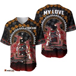 Custom Personalised Australia Valentine Baseball Jersey Shirt Aboriginal Couple Kangaroos MY LOVE
