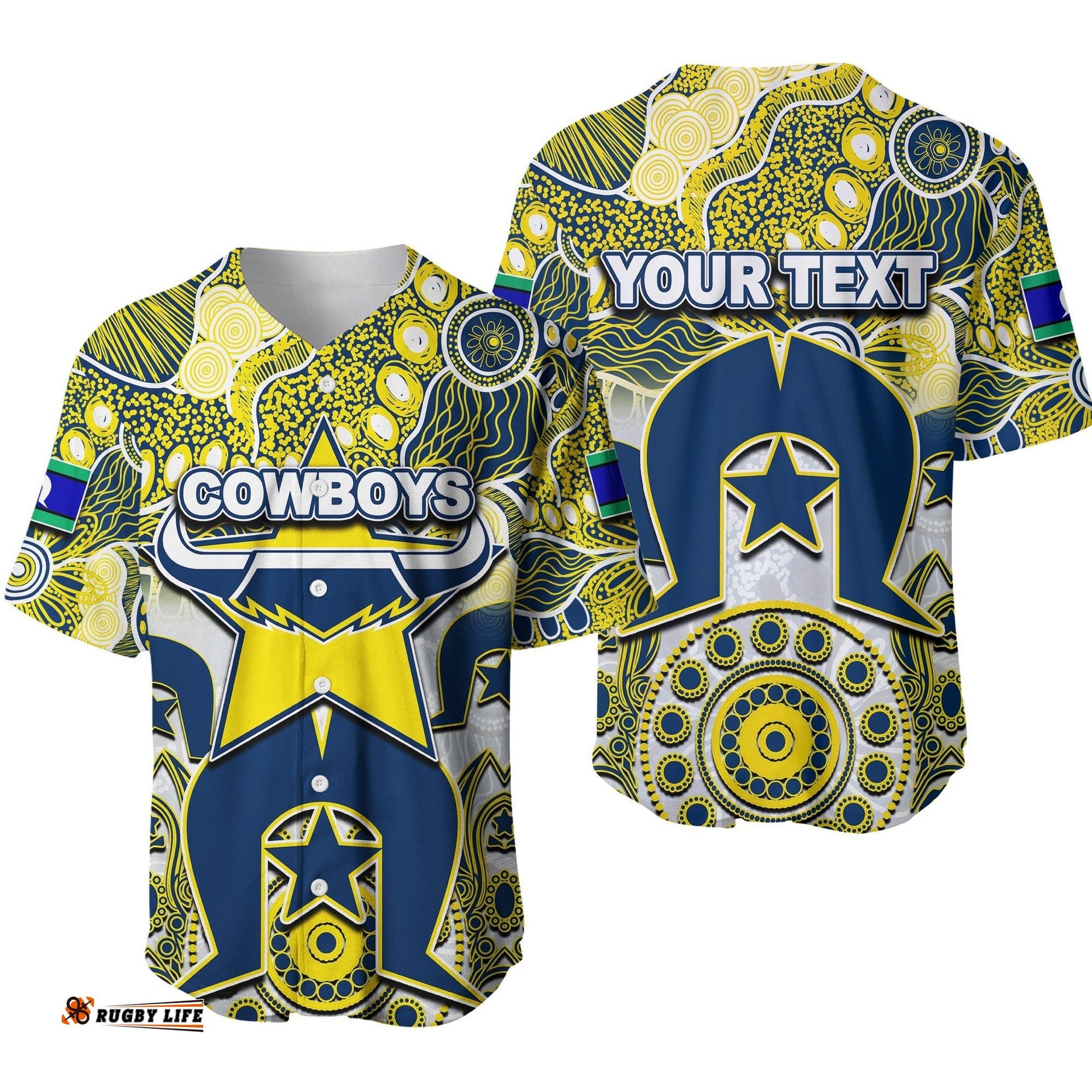 Custom Personalised Cowboys Torres Strait Islanders Mix Aboriginal Baseball Jersey Shirt