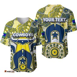 Custom Personalised Cowboys Torres Strait Islanders Mix Aboriginal Baseball Jersey Shirt