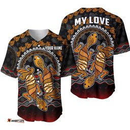 Custom Personalised Australia Valentine Baseball Jersey Shirt Aboriginal Couple Lizards MY LOVE