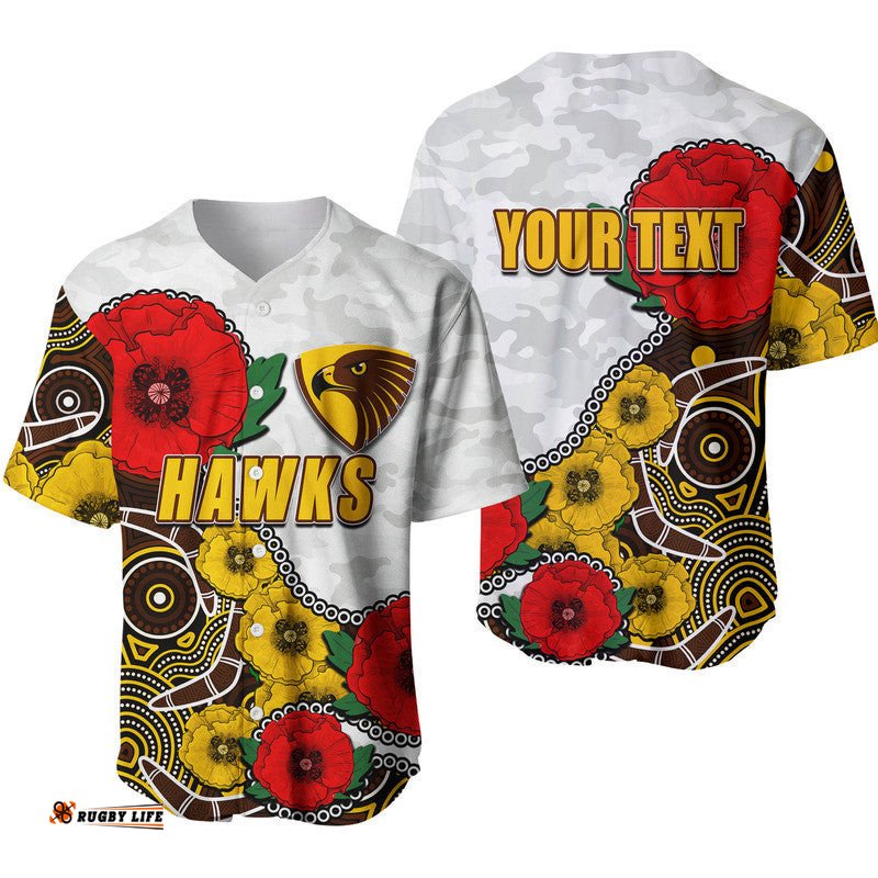 Custom Personalised Anzac Day AFL Hawks Army Mix Aboriginal Baseball Jersey Shirt