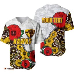 Custom Personalised Anzac Day AFL Hawks Army Mix Aboriginal Baseball Jersey Shirt
