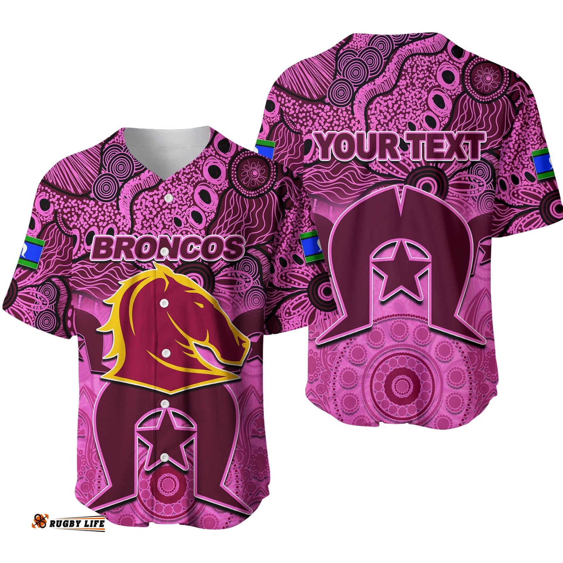 Custom Personalised Broncos Torres Strait Islanders Mix Aboriginal Baseball Jersey Shirt Pink Style