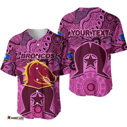 Custom Personalised Broncos Torres Strait Islanders Mix Aboriginal Baseball Jersey Shirt Pink Style