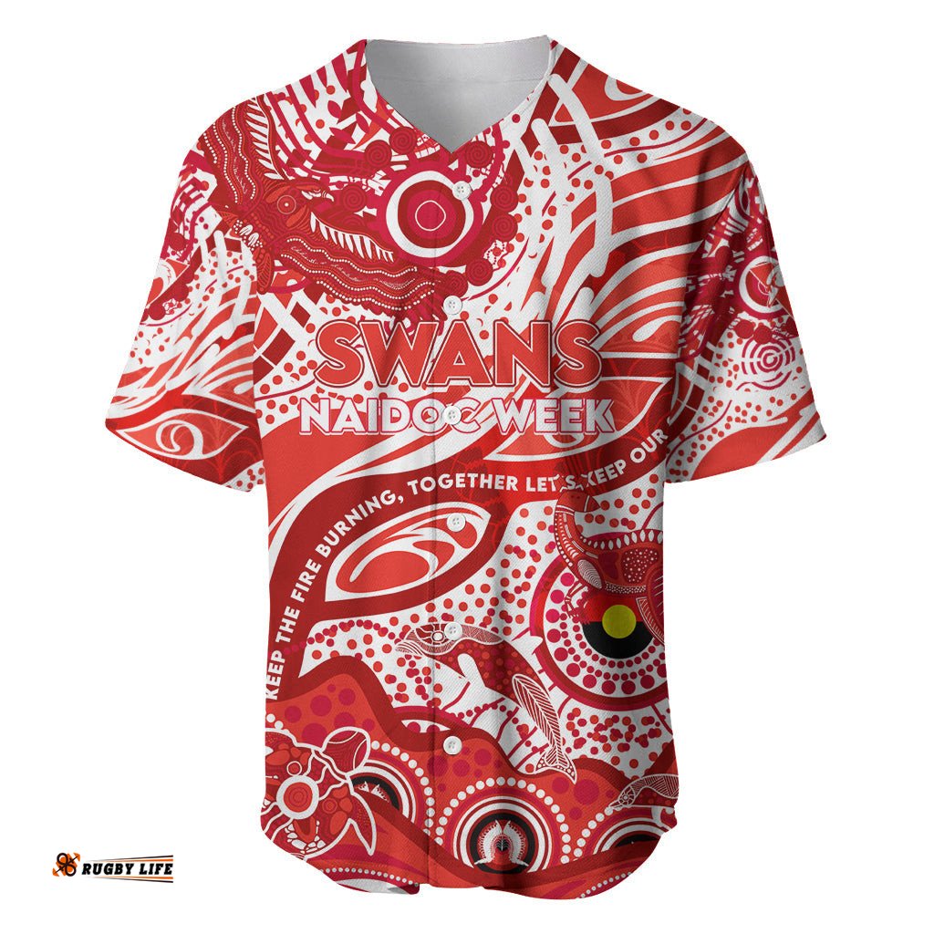 Custom NAIDOC Week 2024 Swans Baseball Jersey Shirt Aboriginal Animals Keep The Fire Burning