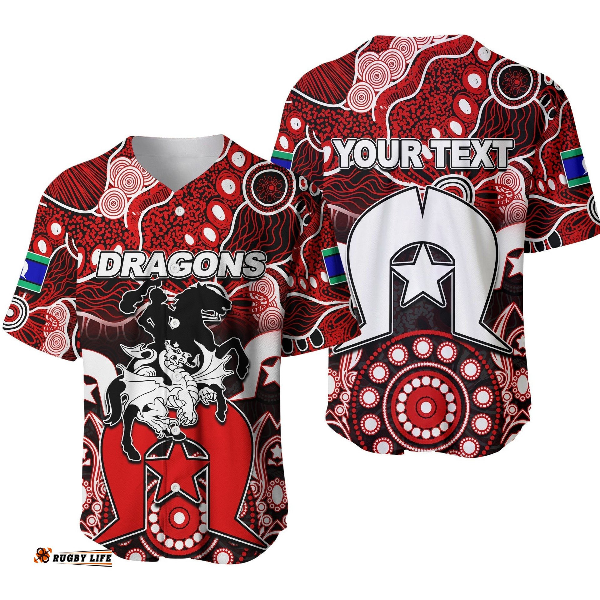 Custom Personalised Dragons Torres Strait Islanders Mix Aboriginal Baseball Jersey Shirt