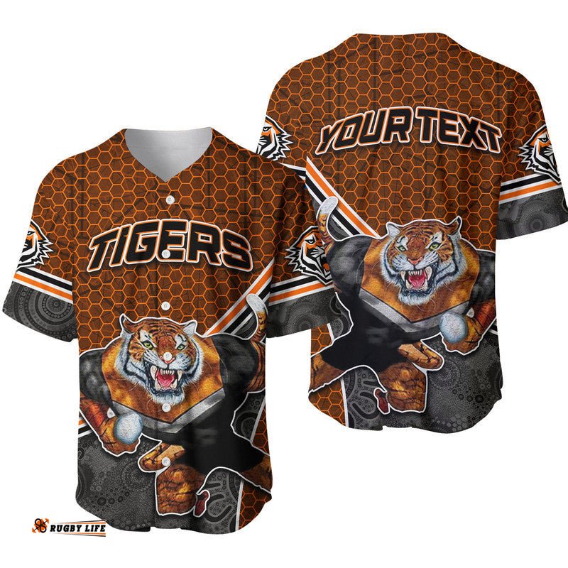 Custom Personalised Tigers Rugby Baseball Jersey Shirt Mix Aboriginal Simple