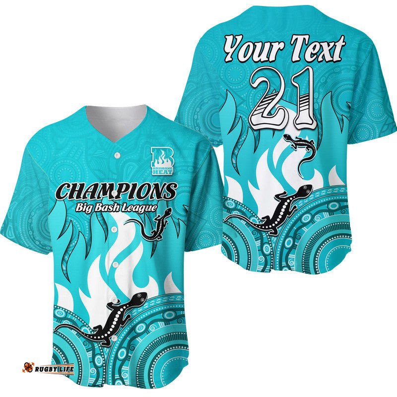 Custom Personalised Brisbane Heat Cricket Champions Baseball Jersey Shirt Lizard Indigenous Aboriginal