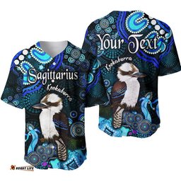 Custom Personalised Australian Astrology Baseball Jersey Shirt Sagittarius Kookaburra Zodiac Aboriginal Vibes Blue