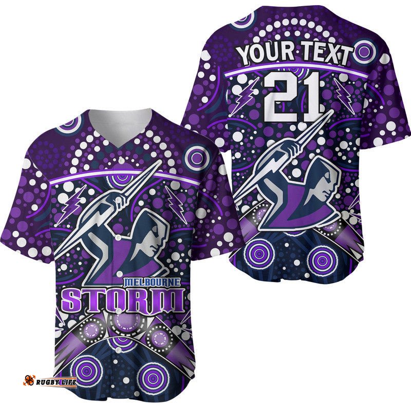 Custom Personalised Storm Rugby Baseball Jersey Shirt Melbourne Boomerang Indigenous Dots
