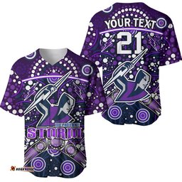 Custom Personalised Storm Rugby Baseball Jersey Shirt Melbourne Boomerang Indigenous Dots