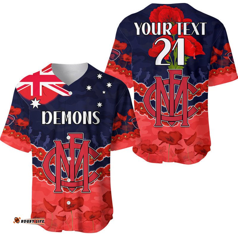 Custom Personalised Demons Football ANZAC Baseball Jersey Shirt Lest We Forget