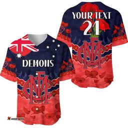 Custom Personalised Demons Football ANZAC Baseball Jersey Shirt Lest We Forget