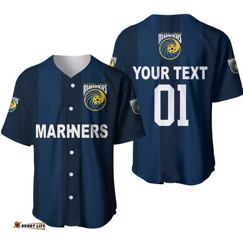 Custom Personalised Central Coast Mariners Baseball Jersey Shirt Soccer Club Original Style Navy