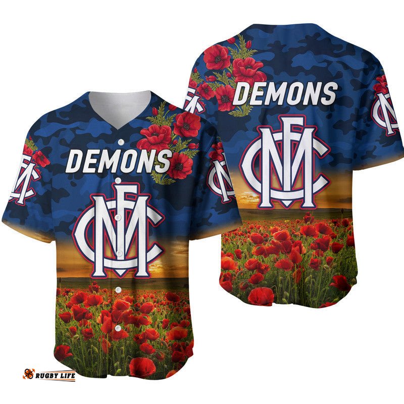 Melbourne Demons ANZAC Baseball Jersey Shirt Poppy Vibes