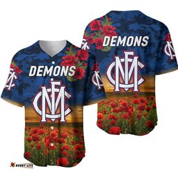 Melbourne Demons ANZAC Baseball Jersey Shirt Poppy Vibes