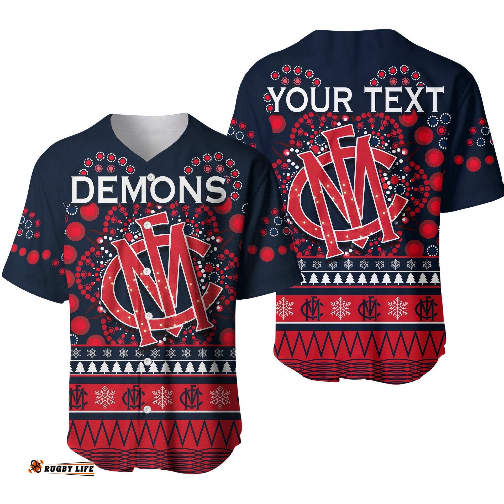 Custom Personalised Demons Merry Christmas Baseball Jersey Shirt Melbourne Football Indigenous