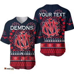 Custom Personalised Demons Merry Christmas Baseball Jersey Shirt Melbourne Football Indigenous
