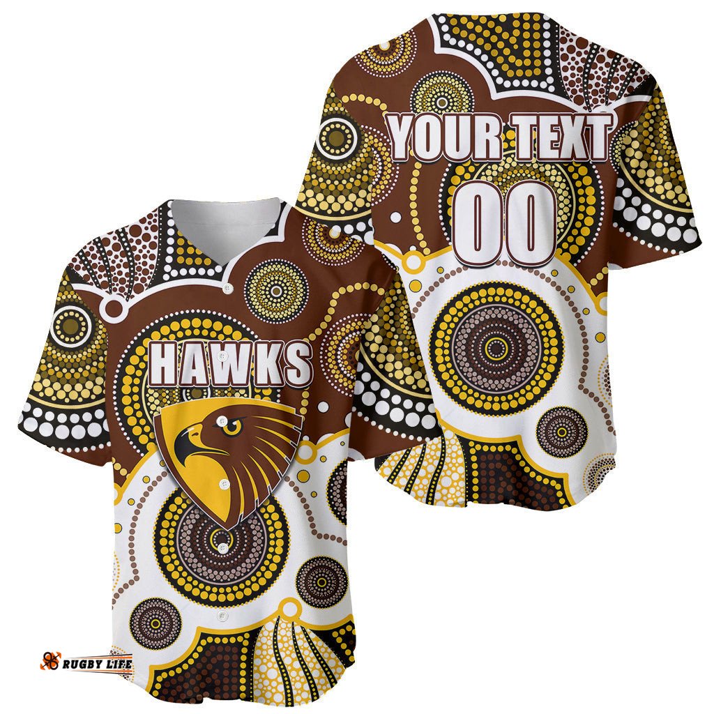 Custom Personalised And Number Hawks AFL Baseball Jersey Shirt Aboriginal Patterns 06