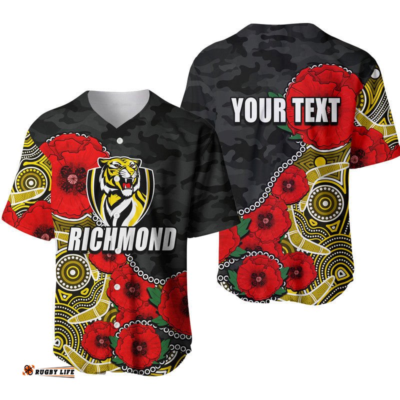 Custom Personalised Anzac Day AFL Richmond Army Mix Aboriginal Baseball Jersey Shirt