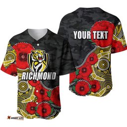 Custom Personalised Anzac Day AFL Richmond Army Mix Aboriginal Baseball Jersey Shirt