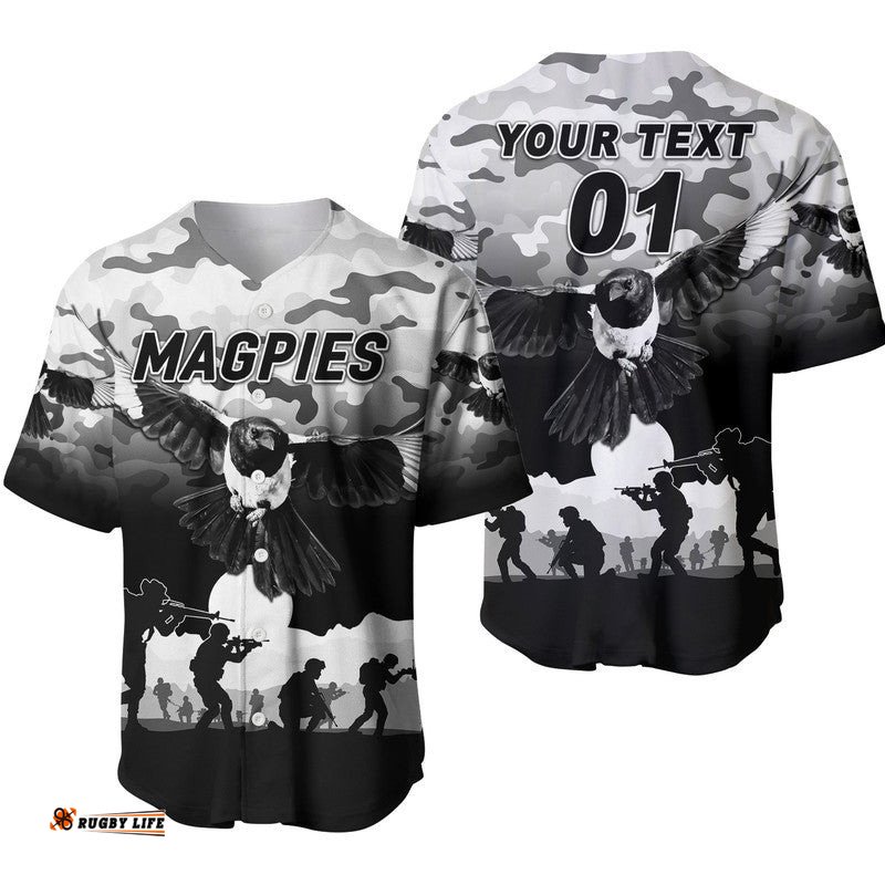 Custom Personalised Collingwood Magpies ANZAC Baseball Jersey Shirt Simple Style