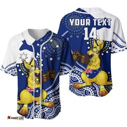 Custom Text And Number Australia Baseball Jersey Shirt Boxing Kangaroo Indigenous Flag Color Art Ver.02