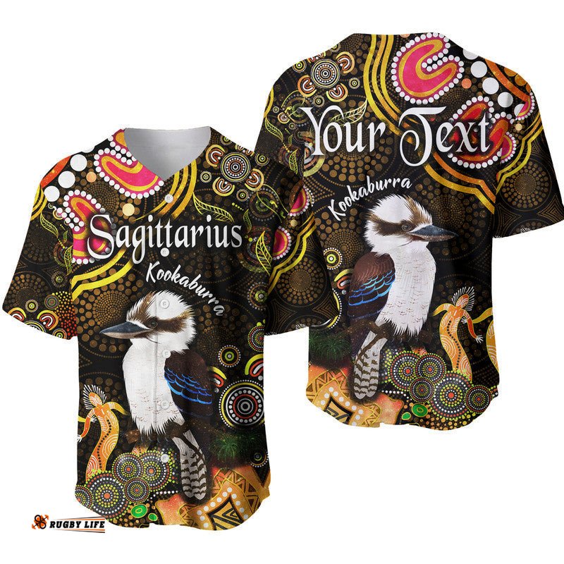 Custom Personalised Australian Astrology Baseball Jersey Shirt Sagittarius Kookaburra Zodiac Aboriginal Vibes Gold