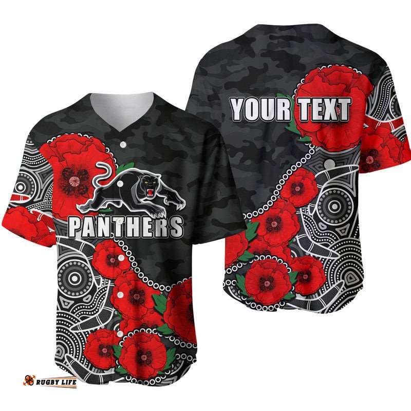 Custom Personalised Anzac Day NRL Panthers Army Mix Aboriginal Baseball Jersey Shirt