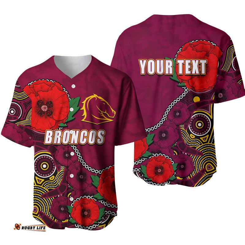 Custom Personalised Anzac Day NRL Broncos Army Mix Aboriginal Baseball Jersey Shirt