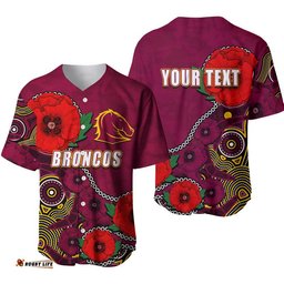 Custom Personalised Anzac Day NRL Broncos Army Mix Aboriginal Baseball Jersey Shirt