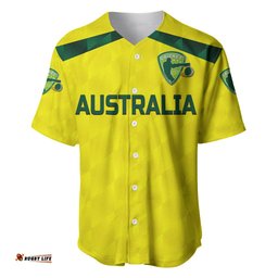 Custom Personalised Australia Cricket Baseball Jersey Shirt Aussie Unique Yellow 06
