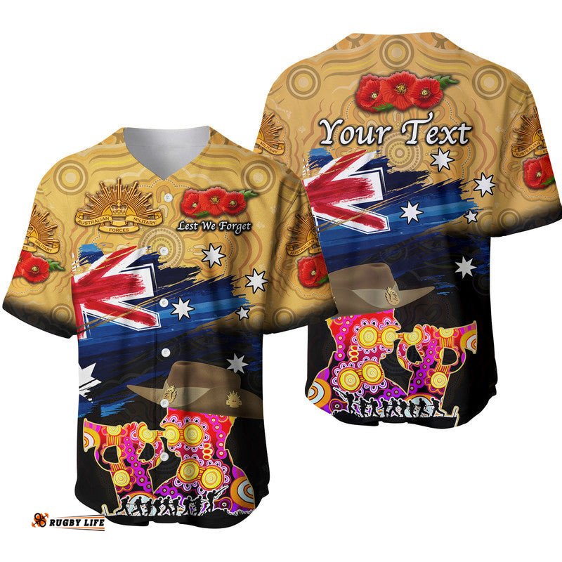 Custom Personalised Australia Aboriginal ANZAC Baseball Jersey Shirt Remembrance Vibes Gold