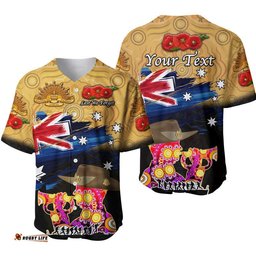 Custom Personalised Australia Aboriginal ANZAC Baseball Jersey Shirt Remembrance Vibes Gold