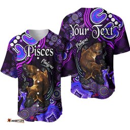 Custom Personalised Australian Astrology Baseball Jersey Shirt Pisces Platypus Zodiac Aboriginal Vibes Purple