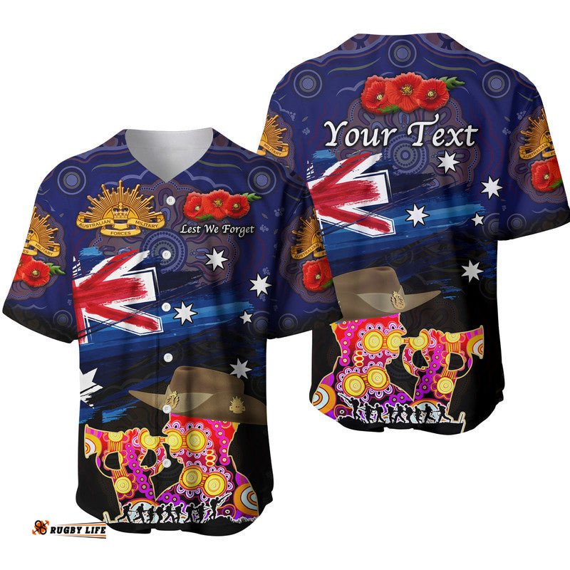 Custom Personalised Australia Aboriginal ANZAC Baseball Jersey Shirt Remembrance Vibes Navy