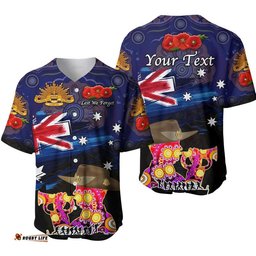 Custom Personalised Australia Aboriginal ANZAC Baseball Jersey Shirt Remembrance Vibes Navy