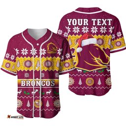 Custom Personalised Broncos Christmas Baseball Jersey Shirt Brisbane Aboriginal Art Merry Xmas Ver.02