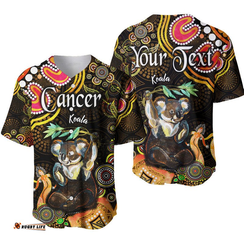 Custom Personalised Australian Astrology Baseball Jersey Shirt Cancer Koala Zodiac Aboriginal Vibes Gold