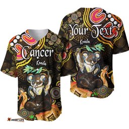 Custom Personalised Australian Astrology Baseball Jersey Shirt Cancer Koala Zodiac Aboriginal Vibes Gold