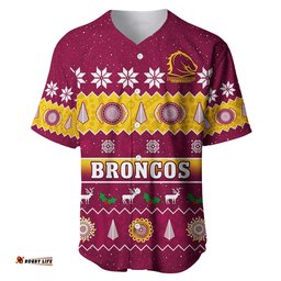 Custom Personalised Broncos Christmas Baseball Jersey Shirt Brisbane Aboriginal Art Merry Xmas