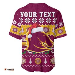 Custom Personalised Broncos Christmas Baseball Jersey Shirt Brisbane Aboriginal Art Merry Xmas