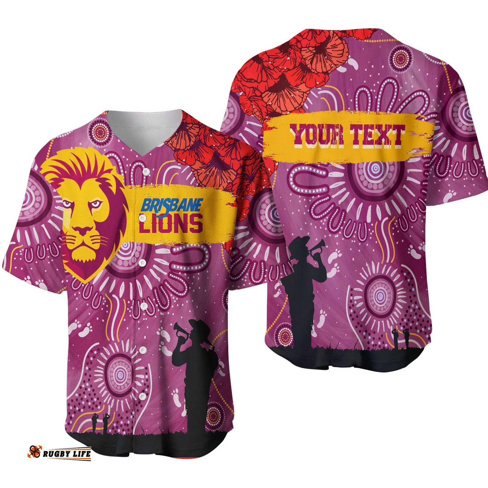 Custom Personalised Brisbane Lions Indigenous Anzac Day Baseball Jersey Shirt We Will Remember