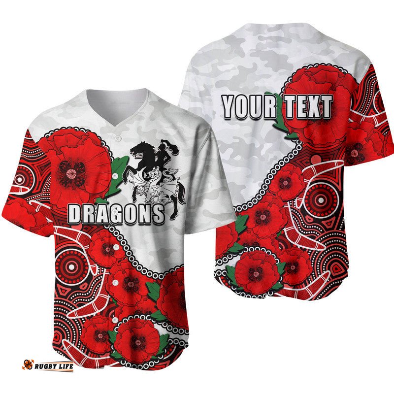 Custom Personalised Anzac Day NRL Dragons Army Mix Aboriginal Baseball Jersey Shirt
