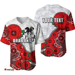 Custom Personalised Anzac Day NRL Dragons Army Mix Aboriginal Baseball Jersey Shirt