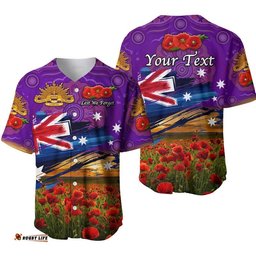 Custom Personalised Australia Aboriginal ANZAC Baseball Jersey Shirt Poppy Vibes Purple