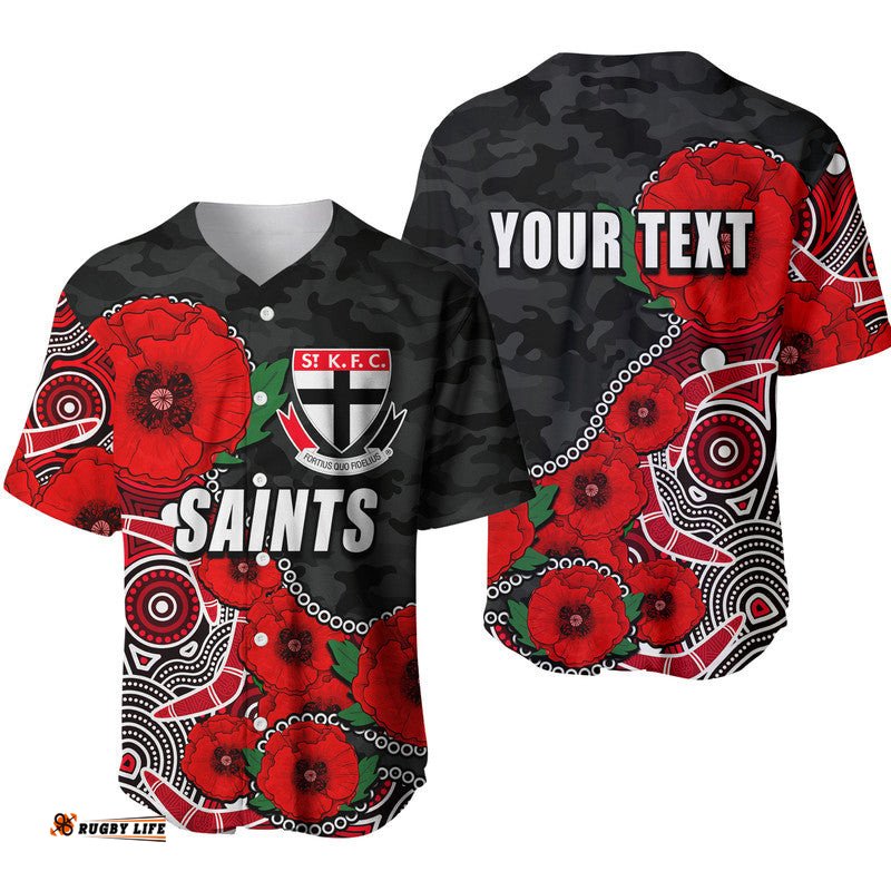 Custom Personalised Anzac Day AFL Saints Army Mix Aboriginal Baseball Jersey Shirt