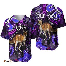 Custom Personalised Australian Astrology Baseball Jersey Shirt Aries Kangaroo Zodiac Aboriginal Vibes Purple