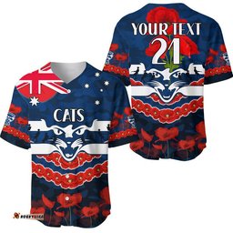 Custom Personalised Cats Football ANZAC Baseball Jersey Shirt Lest We Forget